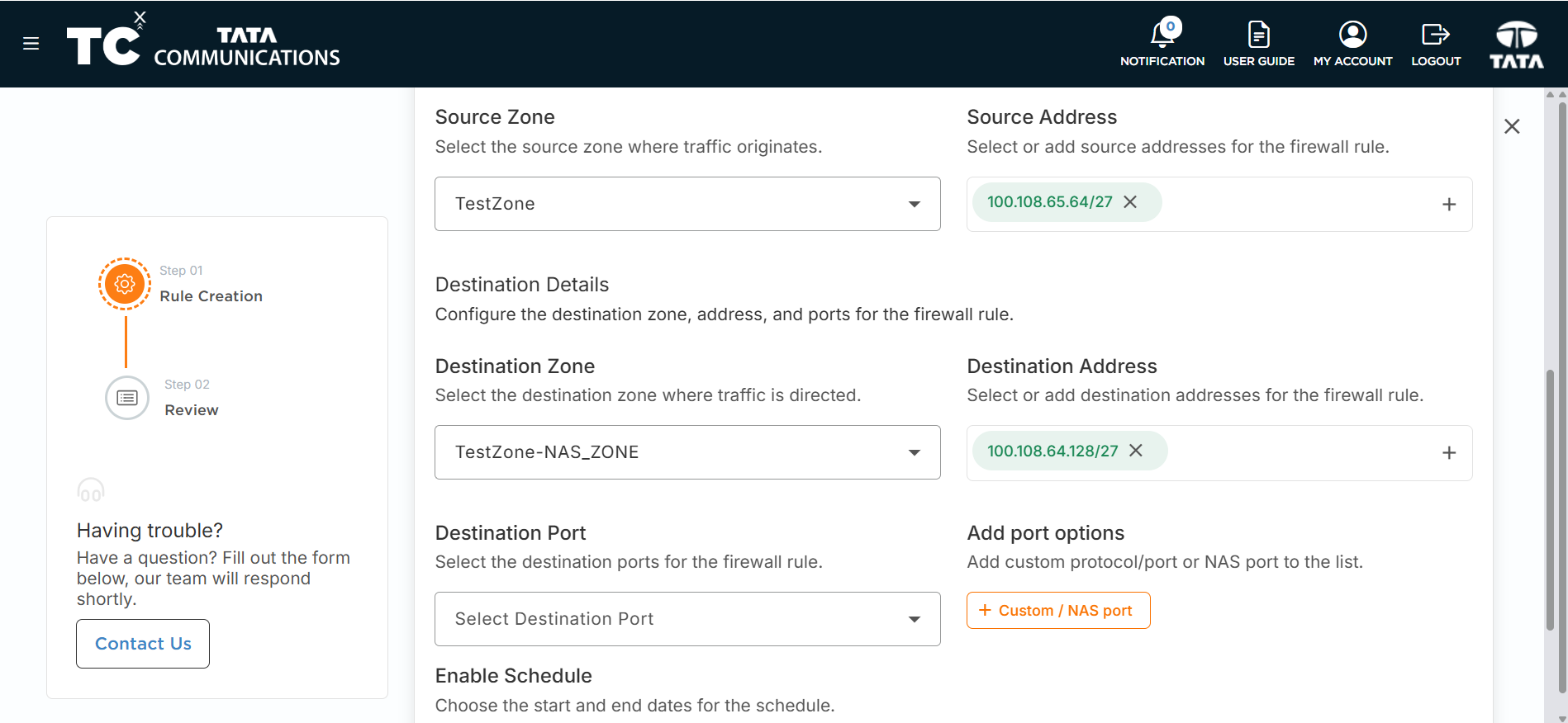 Create Rules for Non-NAS to NAS Zone