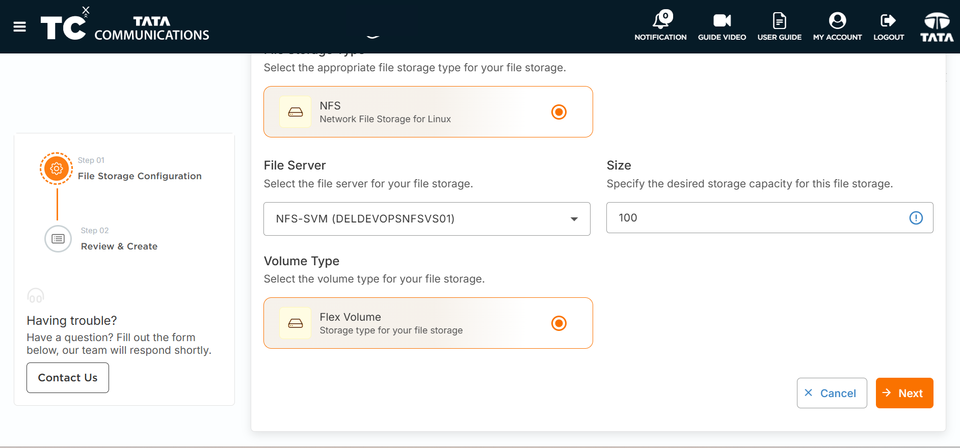 Create File Storage form
