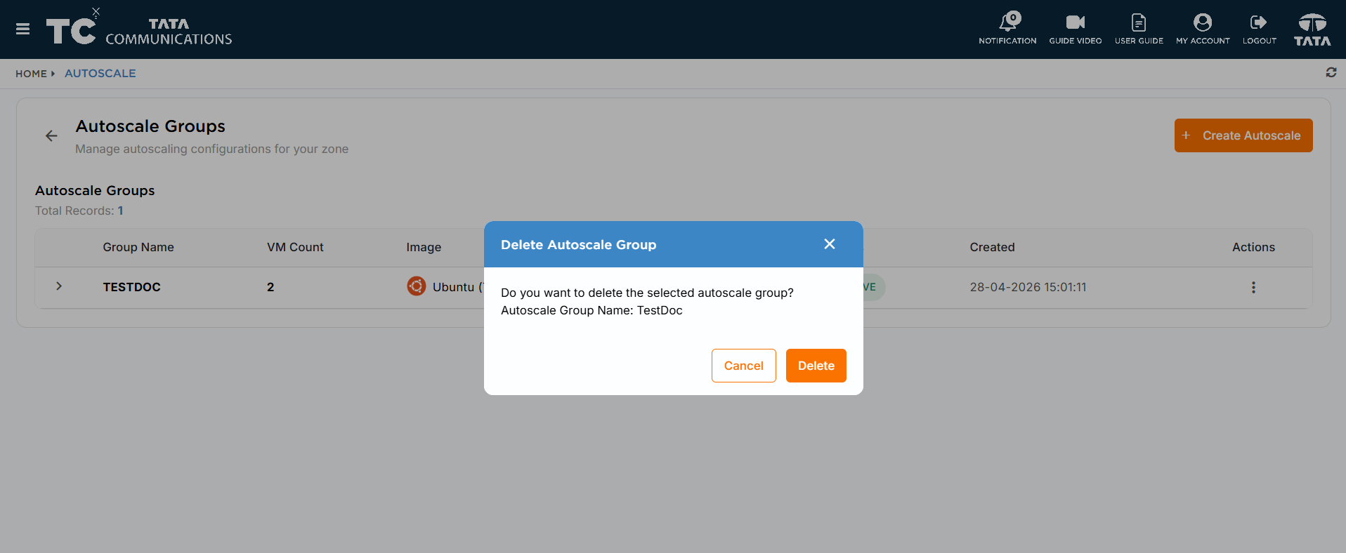 Delete pop-up