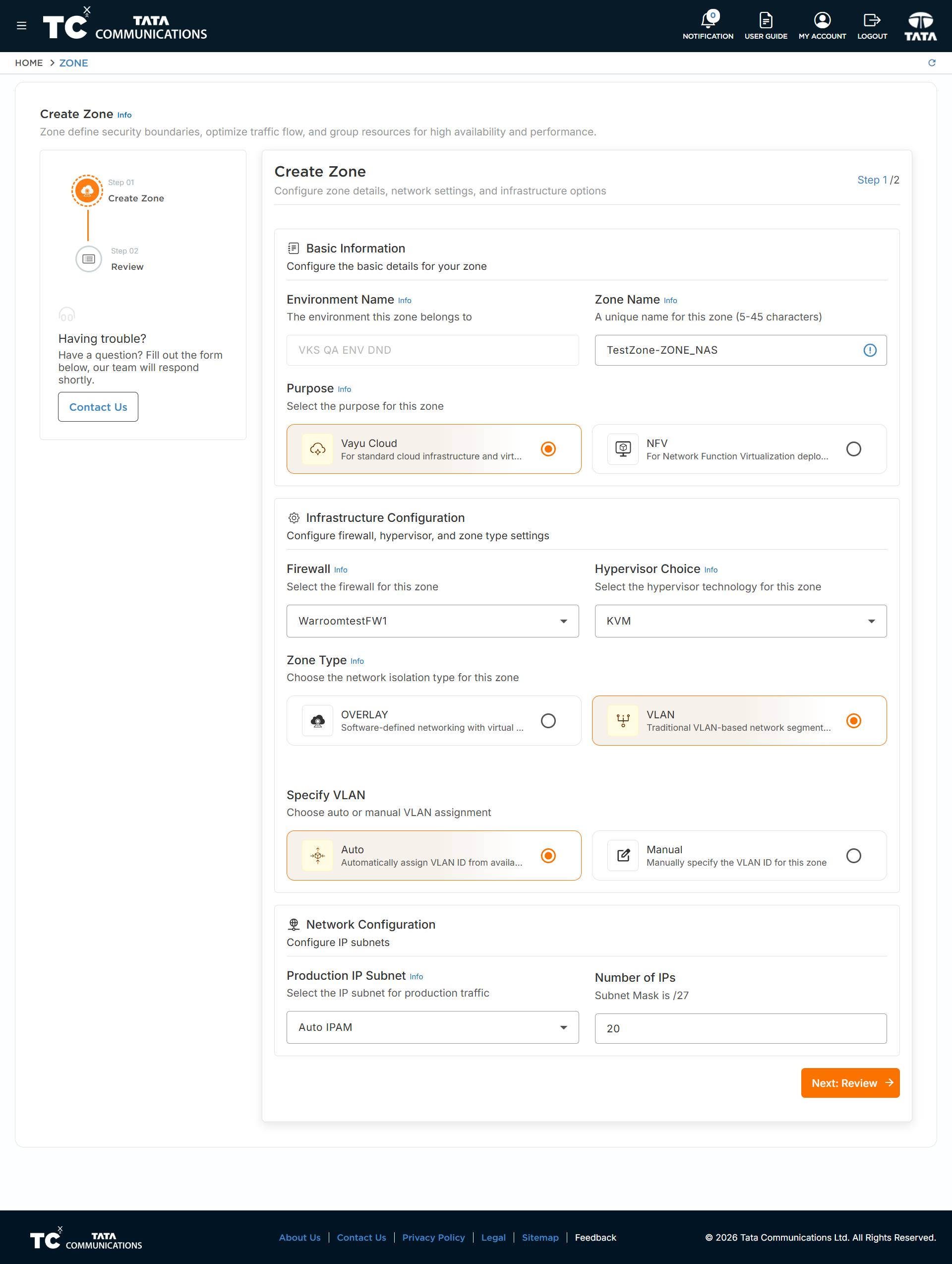 VLAN Zone Form