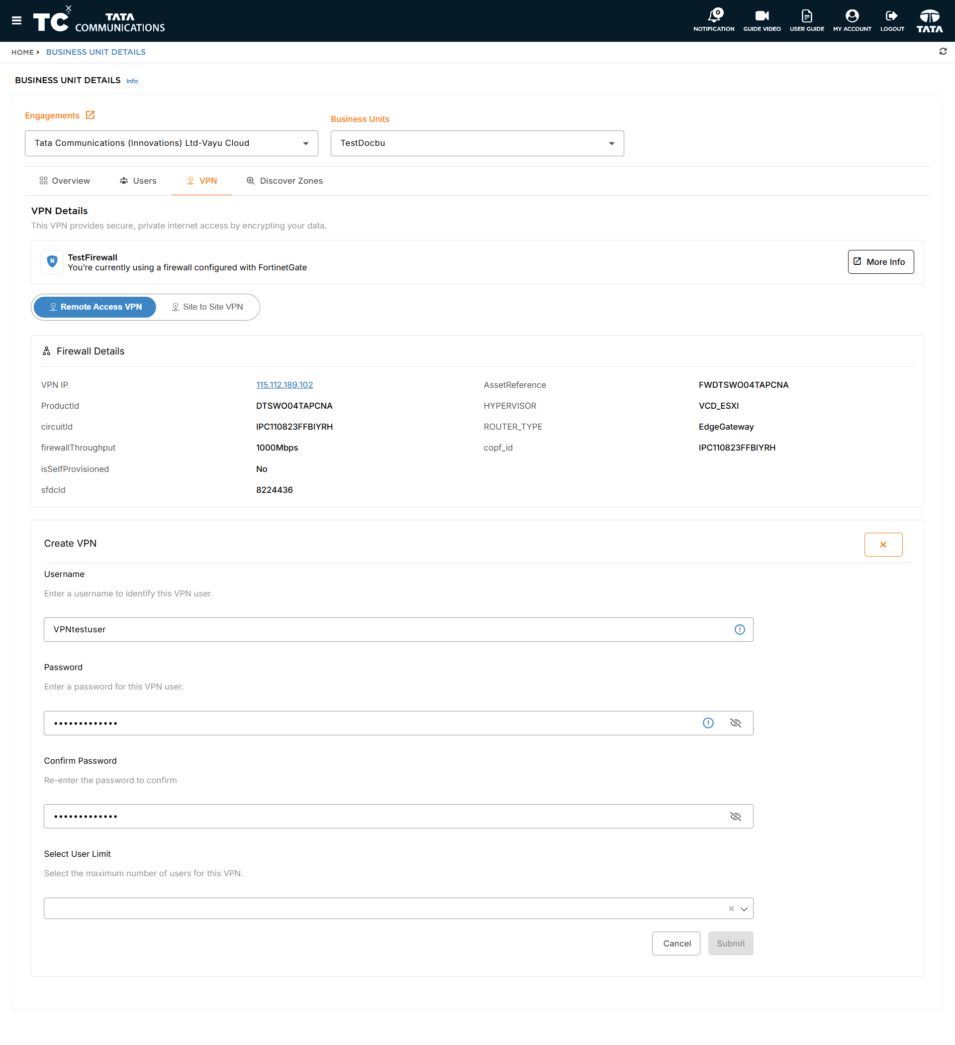 create VPN Form