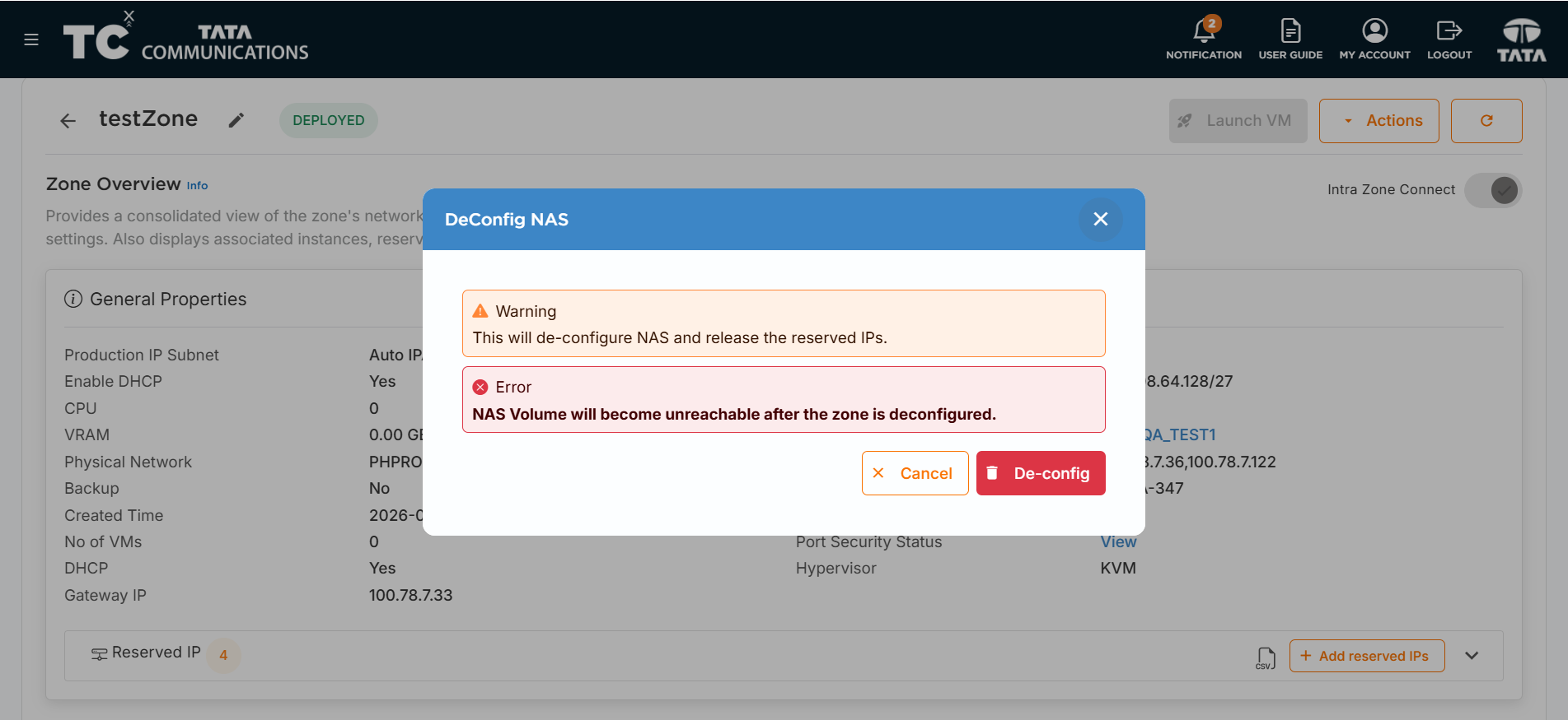 Deconfig Confirmation