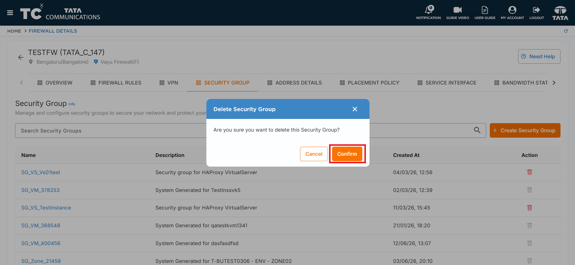 Delete Security Group