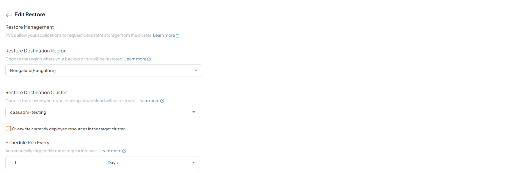 Restore Edit action
