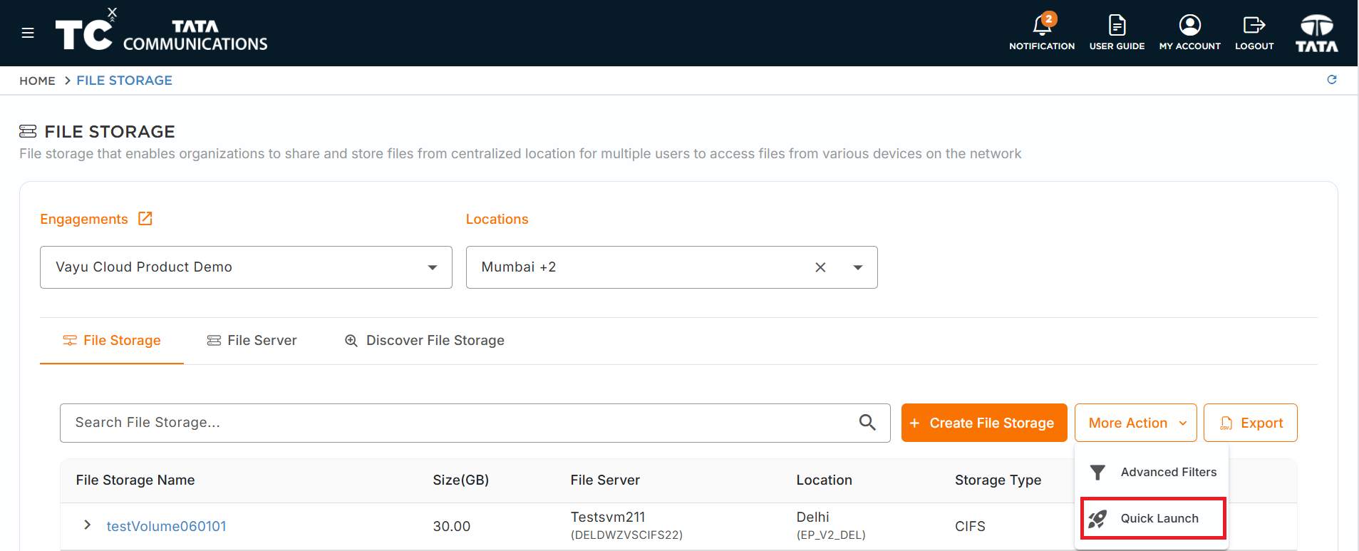 Quick Launch File Storage