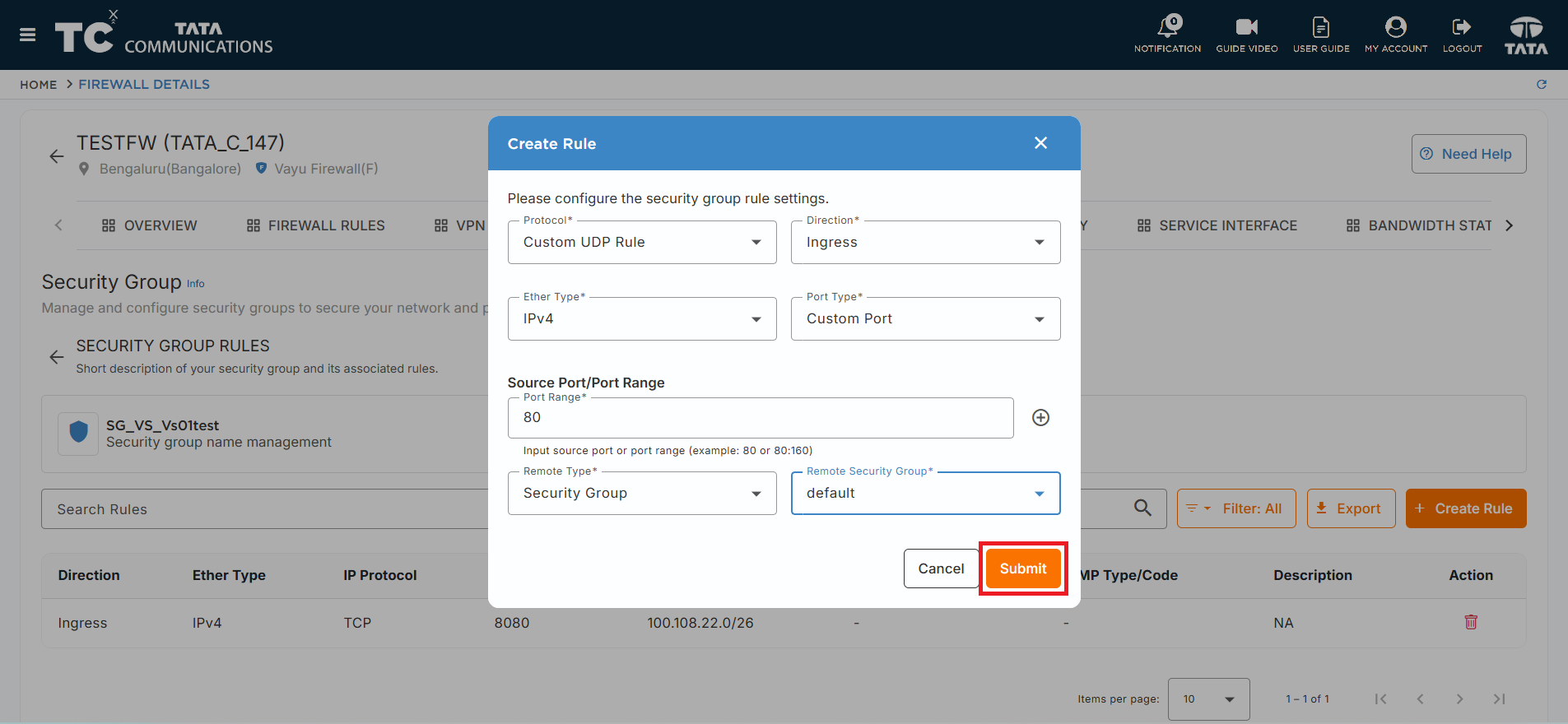 Create Security Group Rule